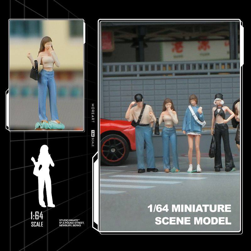 仿真微缩小人模型1/64妹子拎包树脂沙盘场景桌面立体潮流摆件人偶