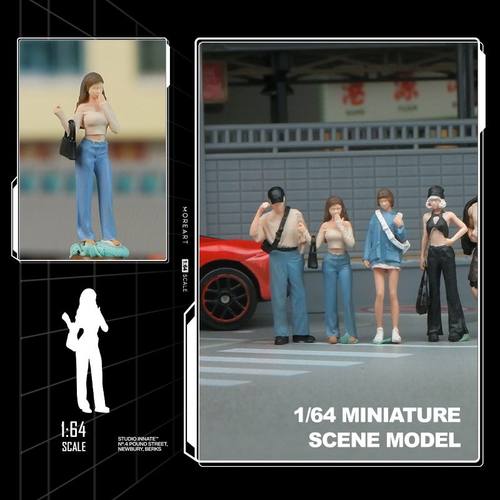 仿真微缩小人模型1/64妹子拎包树脂沙盘场景桌面立体潮流摆件人偶