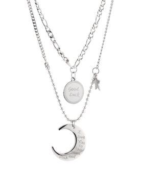 多层星月折叠项链女钛钢创意饰品