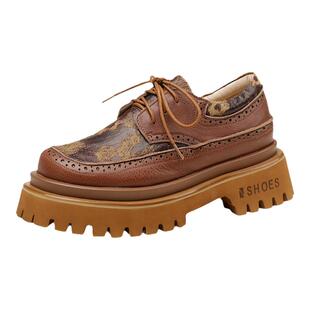 杨小东气质圆头真皮厚底松糕鞋原创春秋新款撞色深口增高粗跟单鞋