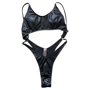 Hollow out navel solid color backless bikini镂空露脐露背泳衣