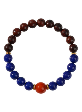 五行喜火木印度小叶紫檀串珠手串女款满肉鸿运南红青金石吸金手链