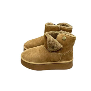 真皮厚底增高翻折两穿雪地靴女2025年冬季新款羊羔绒加厚保暖棉鞋