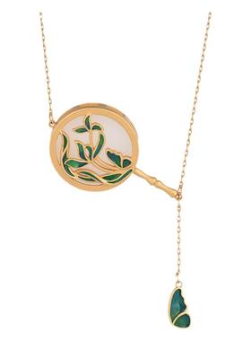 中国风汉服古装配饰珐琅彩绘古法镀金镶嵌仿和田玉宫廷扇子项链女