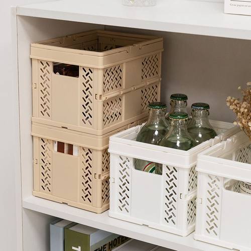 新品 可折叠塑料收纳篮 可叠加置物篮便携式户外手提篮日式镂空野