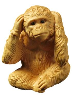 黄杨木雕居家动物摆件手工雕刻四勿猴工艺品文玩手把件三不猴礼品