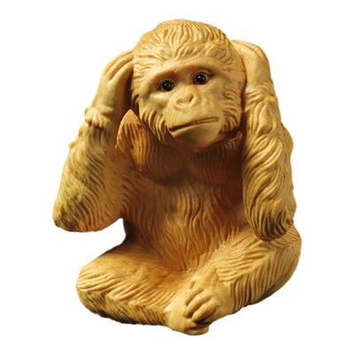 黄杨木雕居家动物摆件手工雕刻四勿猴工艺品文玩手把件三不猴礼品