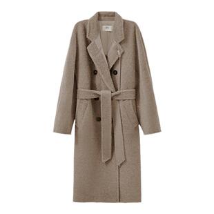 【商场同款】HPLY荷比俪冬季新款女拼接飘带领宽松复古长大衣