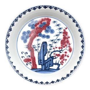 景德鎮春风祥玉 邹俊窑制八字款 青花釉里红 松竹梅 壶承 大盘