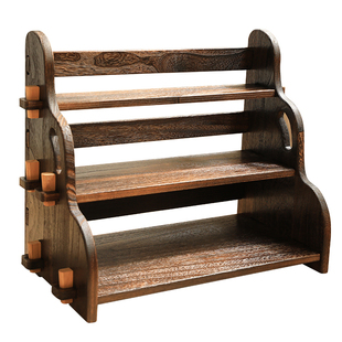 宅原品实木置物架桌面收纳复古落地书架双层多层花架书房组合收纳