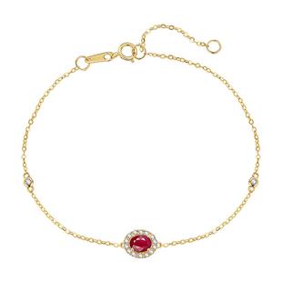 ILCO尤珂「花绯花」黄18K金天然红宝石细手链精致彩宝钻石K金镶嵌