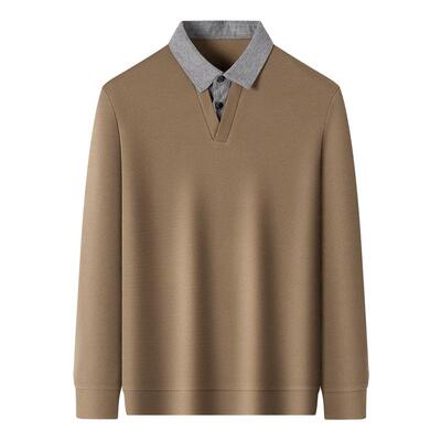 秋季新款假两件针织衫男V领毛衣