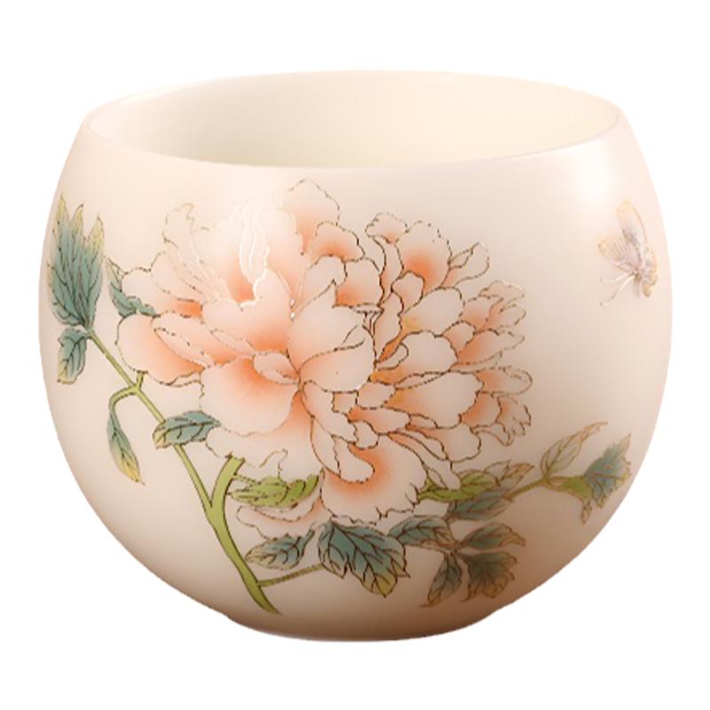 熹言主人杯牡丹茶杯陶瓷個(gè)人專(zhuān)用功夫茶白瓷女士茶具品茗杯女茶盞