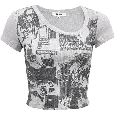 ONLY摇滚风做旧修身正肩短袖T恤