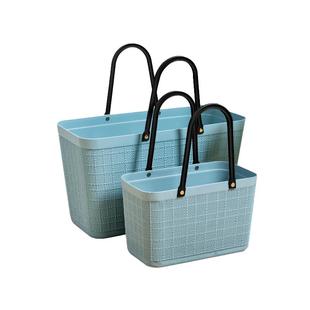 野餐篮仿藤编织手提篮子宿舍洗澡篮塑料超市买菜篮户外郊游购物篮