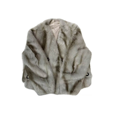 仿水貂绒皮毛一体外套女V领毛茸