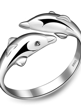小海豚铂蓝蒂女纯银可爱戒指时尚