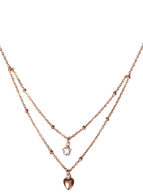 纯银玫瑰金色双层五角星微钻项链