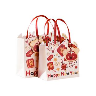 好运来中式新年礼品袋手提袋含挂牌可爱卡通国风生日礼物包装纸袋