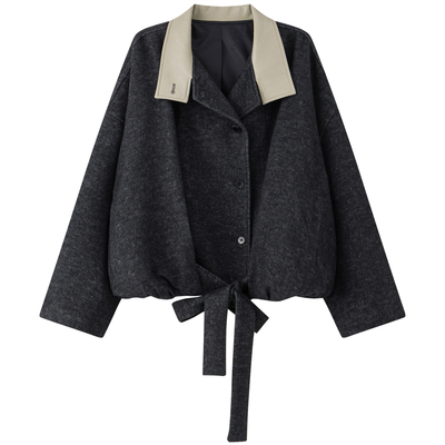 洛边原创设计复古毛呢大衣外套