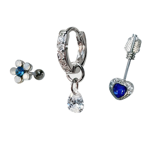 二十二丁目一箭穿心蓝色耳钉爱心羽翼小花耳骨钉闪钻爱心水滴耳圈