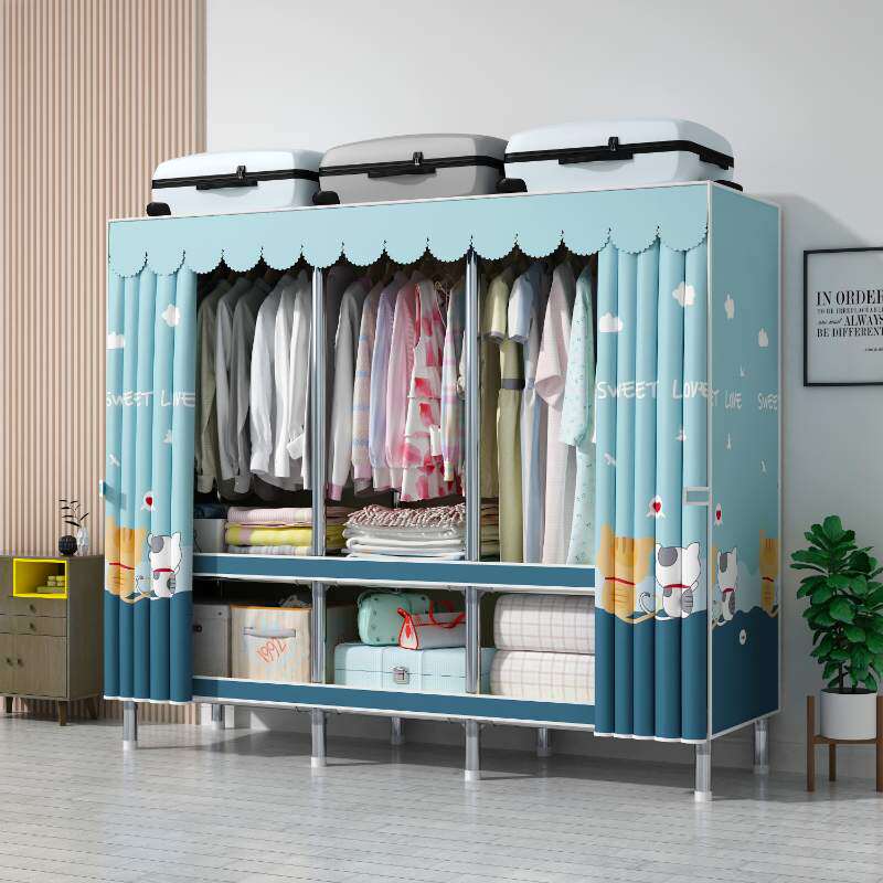0A简易衣柜出租房用家用耐用衣柜衣结实宿舍加粗全布卧室加厚钢架