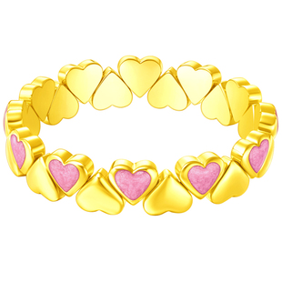 周大福SOINLOVE「宝藏女孩」爱心满心黄金弹力手镯情人节礼物