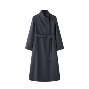 TEASEL「罗伊斯湖畔」露珠羊毛肌理两穿大气翻领系带长款风衣外套