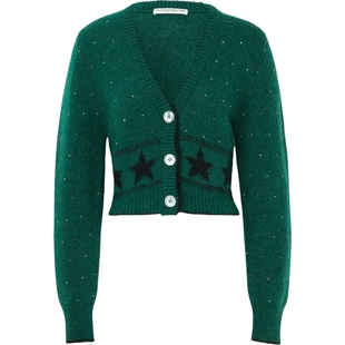 【38开门红】Alessandra Rich 秋冬女士混纺绿色针织开襟衫