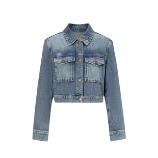 FF仿佛短外套春秋季复古短款百搭休闲设计感美式夹克牛仔外套