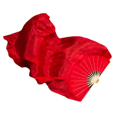 珊瑚颂舞蹈扇子长飘真丝纯大红长