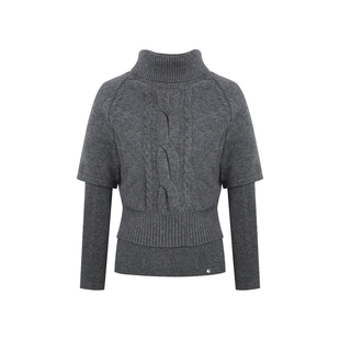 Kroche 冬日来信 麻花针织斗篷套头高领毛衣弹力打底两件套