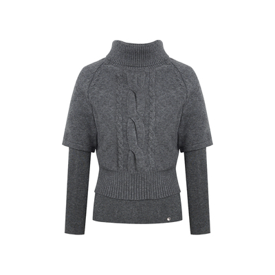 麻花针织斗篷高领毛衣打底两件套