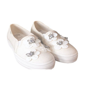 KEDS合作款手工钉珠花朵厚底增高小白鞋婚礼鞋伴娘鞋