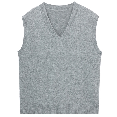 布景V领全羊毛针织马甲