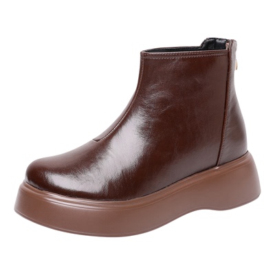 软皮增高厚底不累脚短靴防滑软底