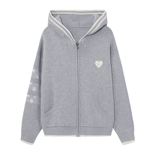 【100%棉】POLOWALK童装女童针织衫2025秋冬新款开衫连帽拉链外套