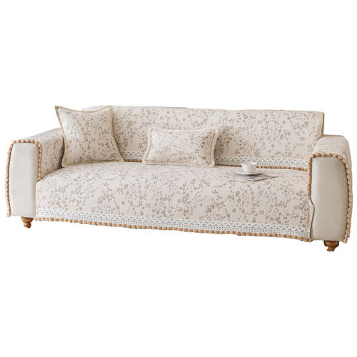 中式古典凌寒暗香沙发垫奶杏色雪尼尔四季款坐垫氛围感沙发巾定制