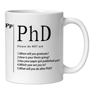 phD博士五个提问杯子创意学生博士生马克杯美式咖啡陶瓷杯水杯男