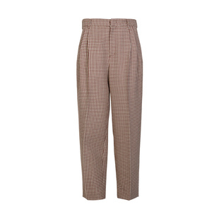 LESS冬季绵羊毛裤子女千鸟格纹锥形九分西装裤2MBE14300