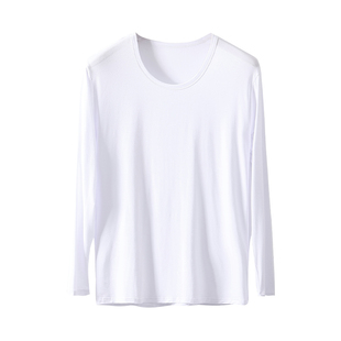 白色莫代尔秋衣男士保暖内衣加大码长袖薄款打底衫上衣中老年线衣