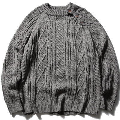 万有引力博物馆 设计感侧开纽扣麻花纹毛衣女秋冬款宽松套头上衣