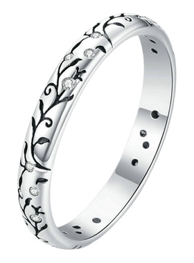 锦河畔复古藤蔓纯银戒指