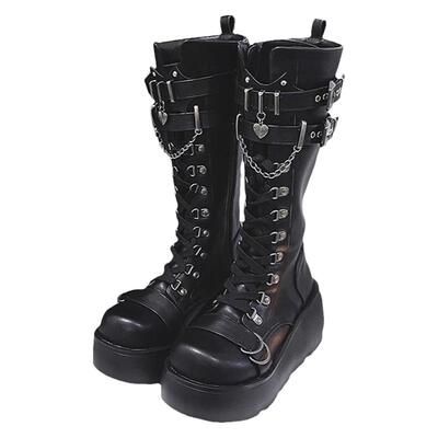 超高厚底骑士靴系带机车长筒潮靴