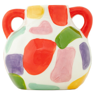 手绘陶瓷花瓶双耳小口径水培绿植高级艺术小众哭娃花束创意花瓶