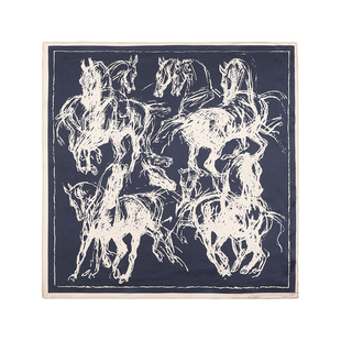 抽象骏马男士小方巾桑蚕丝 真丝丝巾衬衫领巾英伦文艺复古小围巾