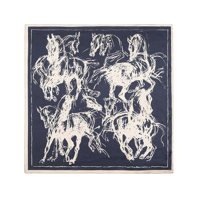 抽象骏马男士小方巾桑蚕丝 真丝丝巾衬衫领巾英伦文艺复古小围巾