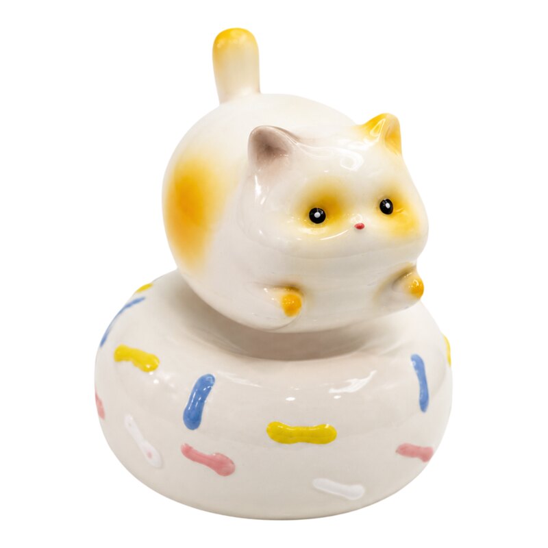 景德镇陶瓷大猫咪转转卡通办公室汽车摆件工位解压装饰品生日礼物