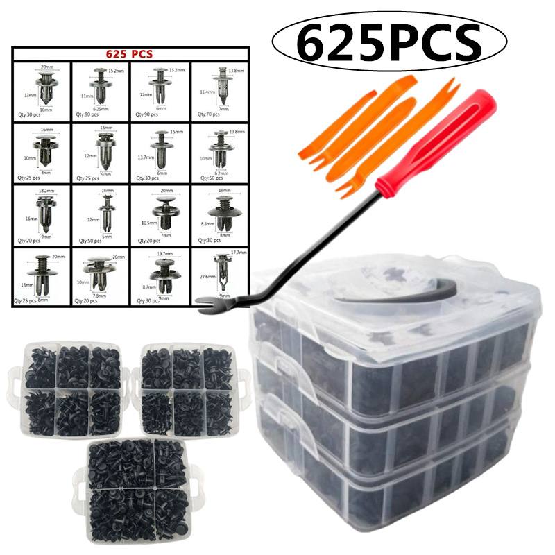 625PCS盒装夹子16种混合汽车保险杠挡泥板卡子汽车车身膨胀螺丝扣