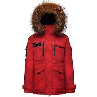 【香港撤柜】本命年红色羽绒服男女款冬季极寒加厚情侣工装派克服